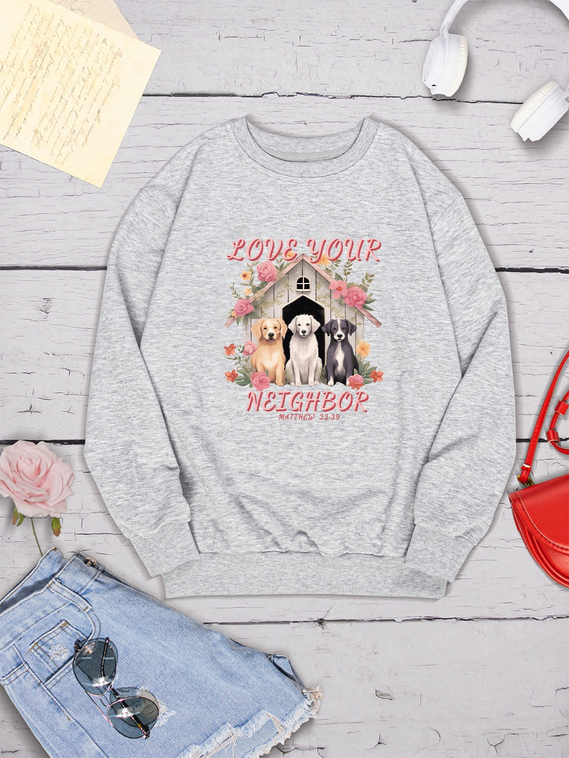 LOVE YOUR NEIGHBOR Round Neck Sweatshirt-Jewearrings