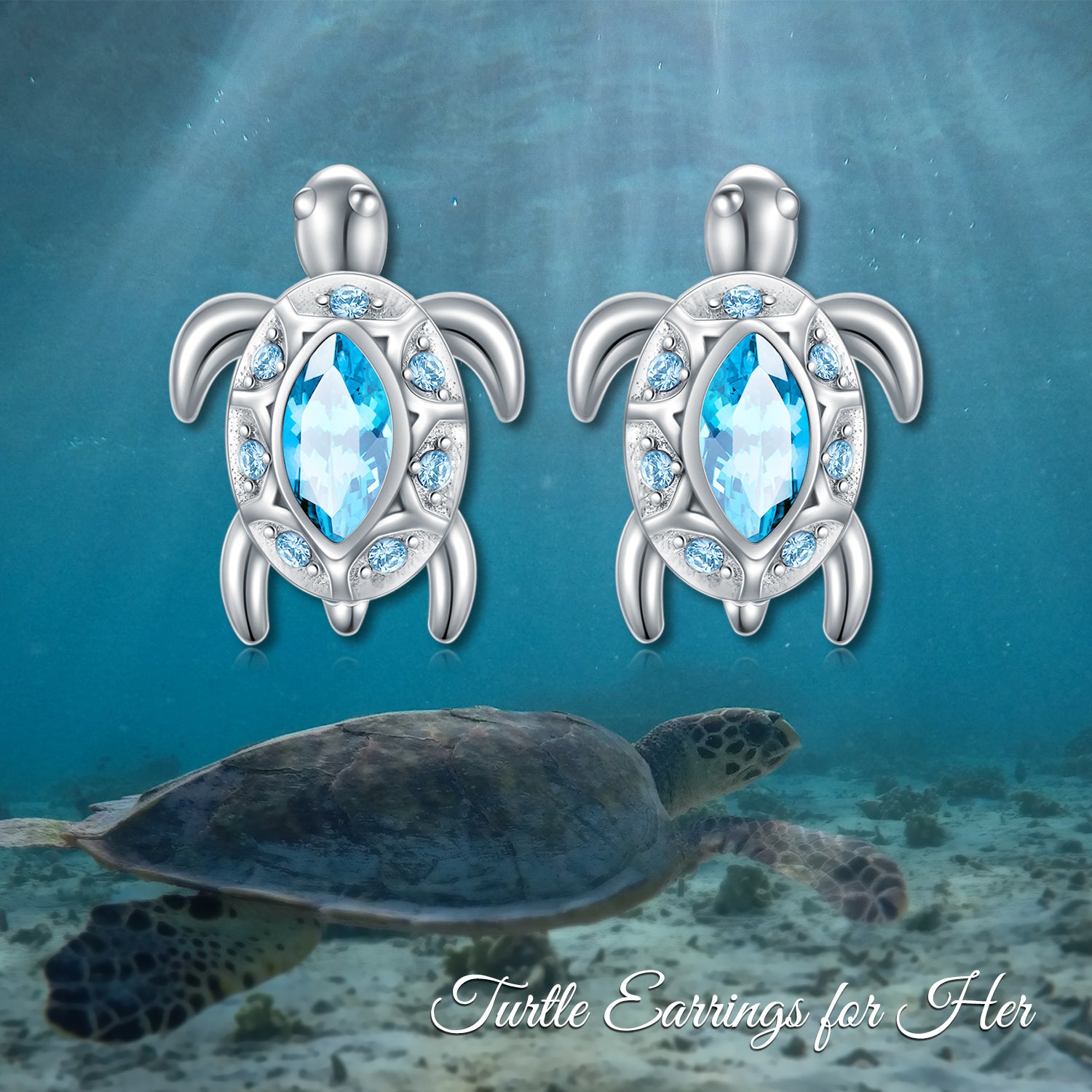 925 Sterling Silver Ocean Theme Sea Turtle Stud Earrings Jewelry-Jewearrings