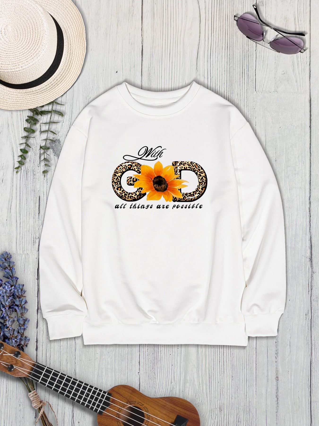 Sunflower Round Neck Dropped Shoulder Sweatshirt-Jewearrings