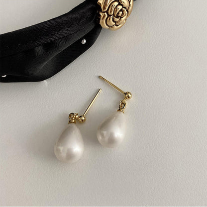 Women's Vintage Water Drop Pearl Stud Earrings-Jewearrings