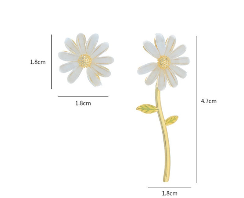 European And American Style 925 Silver Needle Small Daisy Earrings Asymmetric Flower Earrings-Jewearrings