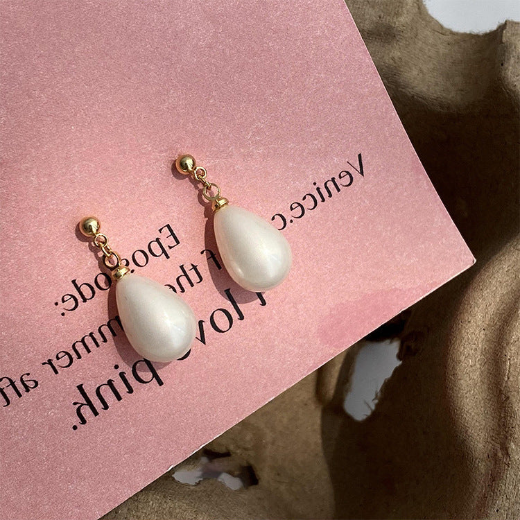 Women's Vintage Water Drop Pearl Stud Earrings-Jewearrings