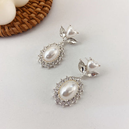 Love Pearl Rhinestone Earrings-Jewearrings