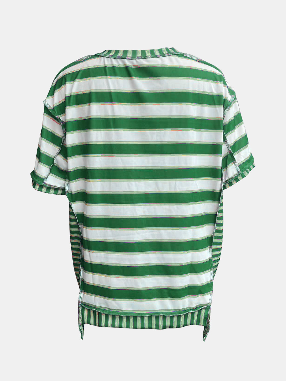 Full Size Contrast Stitching Striped Round Neck T-Shirt-Jewearrings