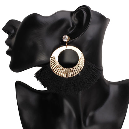 Women's Fringed Fan-shaped Gold Earrings With Rhinestones-Jewearrings