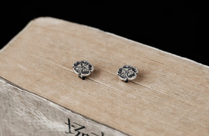 Dark Dream 925 Silver Rose Shaped Stud Earrings Vintage Silver Jewelry-Jewearrings