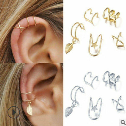 Fashion Jewelry Ear Clip Set 5-piece Set Creative Personality Double C Cartilage U-shaped Double Layer Non-piercing Earrings-Jewearrings