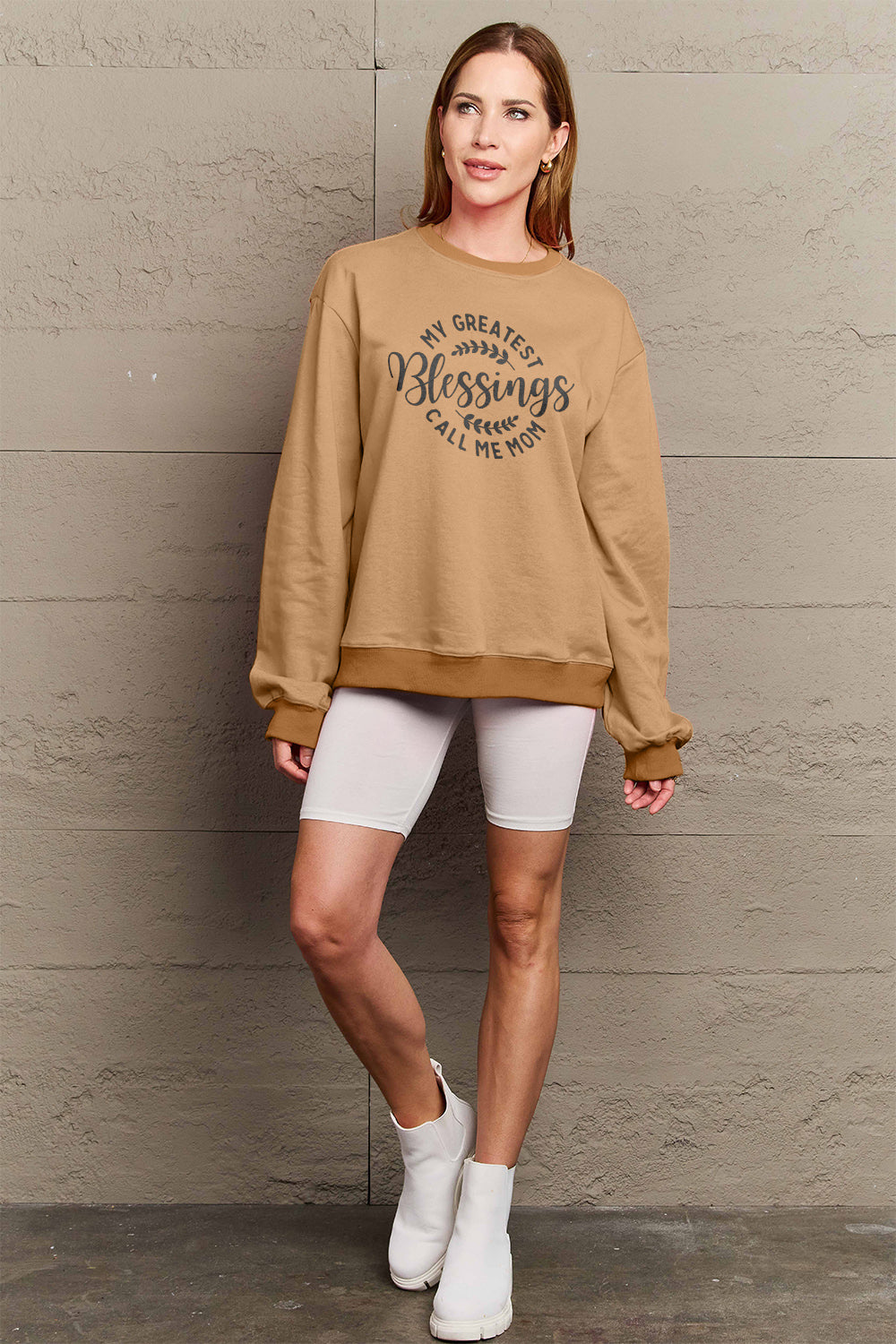 Simply Love Full Size MY GREATEST BLESSINGS CALL ME MOM Round Neck Sweatshirt-Jewearrings