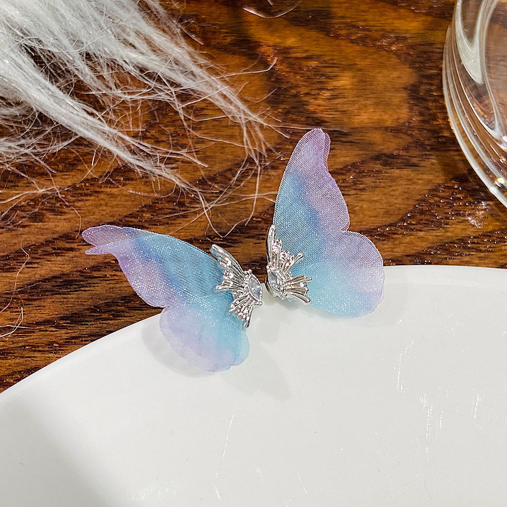 Fantasy Butterfly Mesh Wings Ear Clip Fashion Short Simple Transparent Earrings-Jewearrings