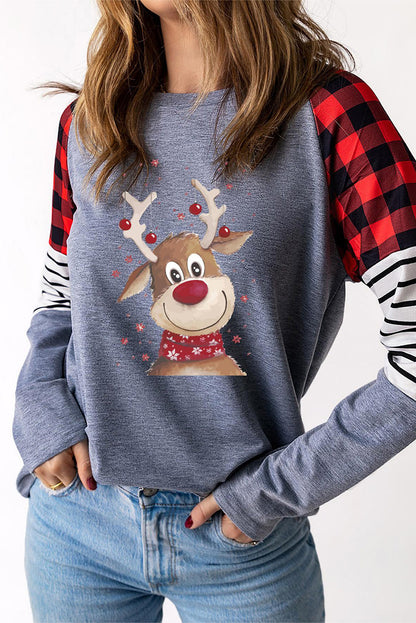 Reindeer Graphic Round Neck Sweatshirt-Jewearrings