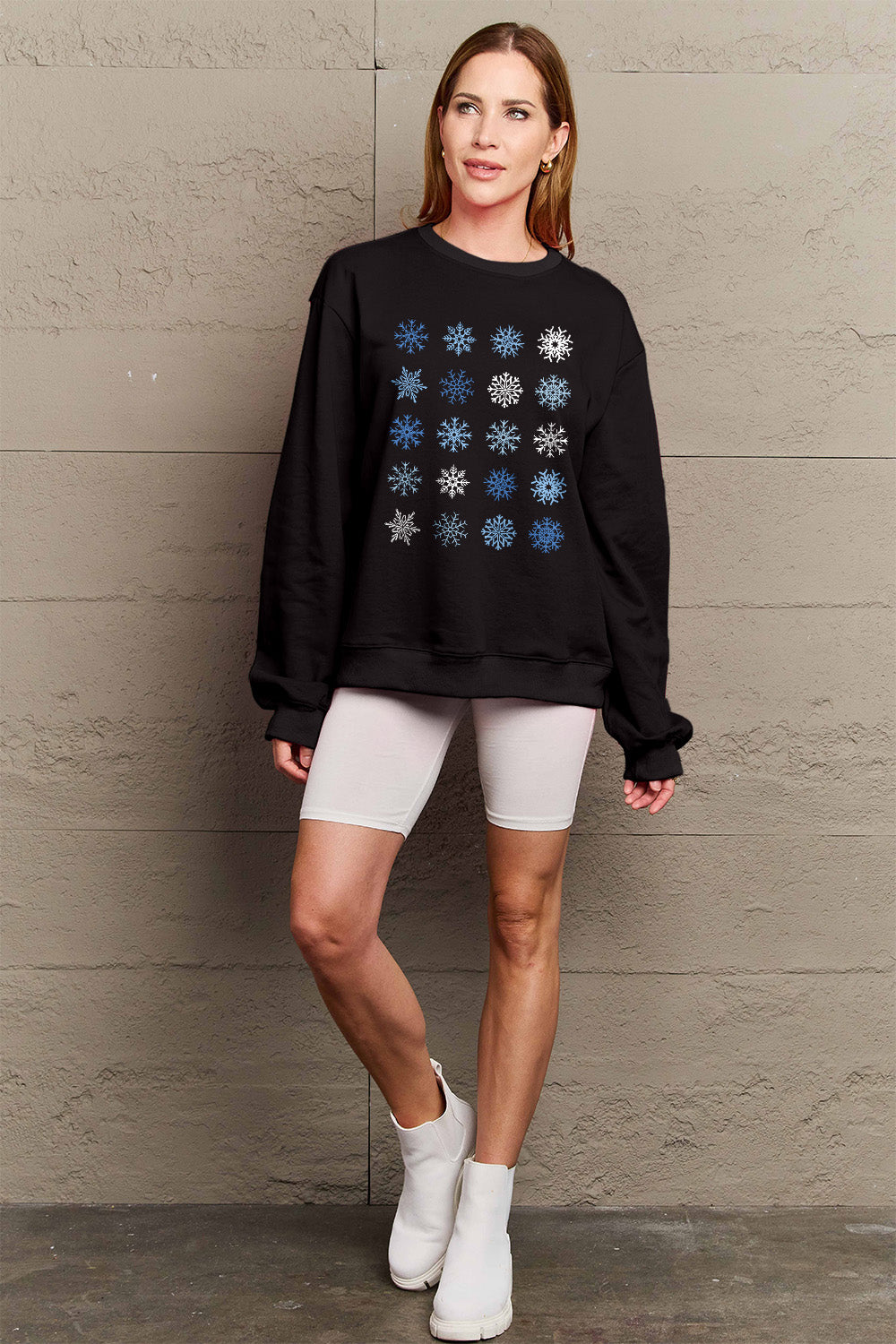 Simply Love Full Size Snowflakes Round Neck Sweatshirt-Jewearrings