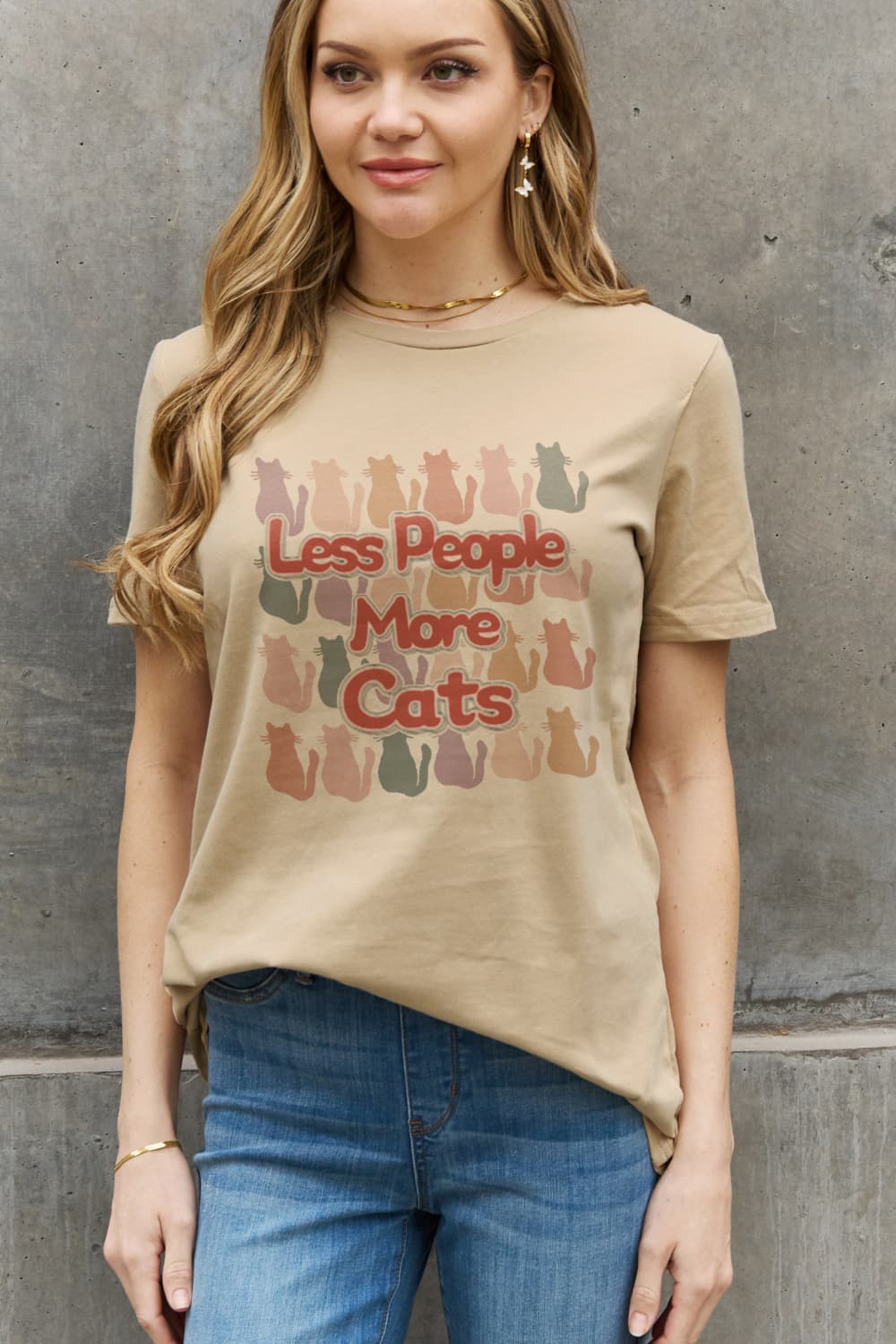 Simply Love Full Size LESS PEOPLE MORE CATS Graphic Cotton Tee-Jewearrings