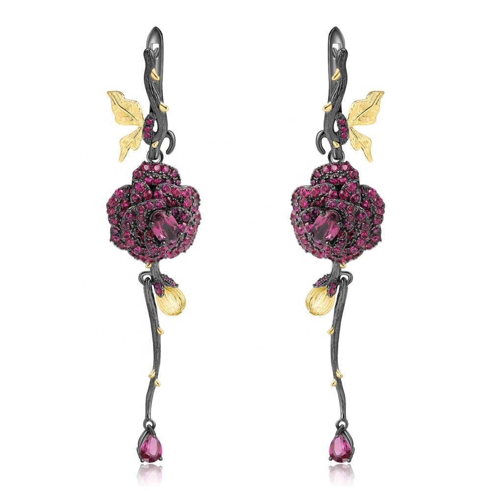 Garnet Sterling Silver Rose Earrings Women-Jewearrings