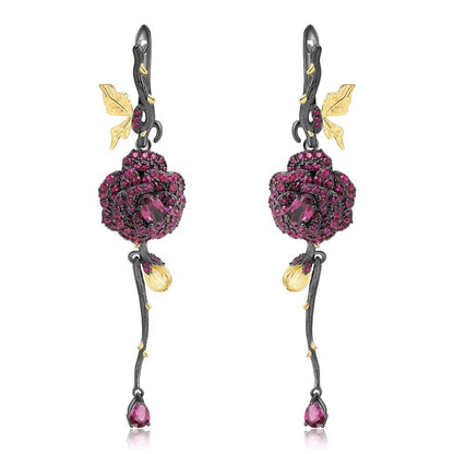 Garnet Sterling Silver Rose Earrings Women-Jewearrings