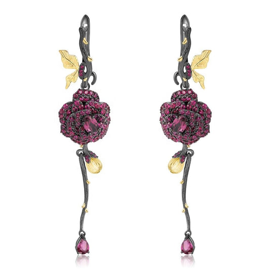 Garnet Sterling Silver Rose Earrings Women-Jewearrings