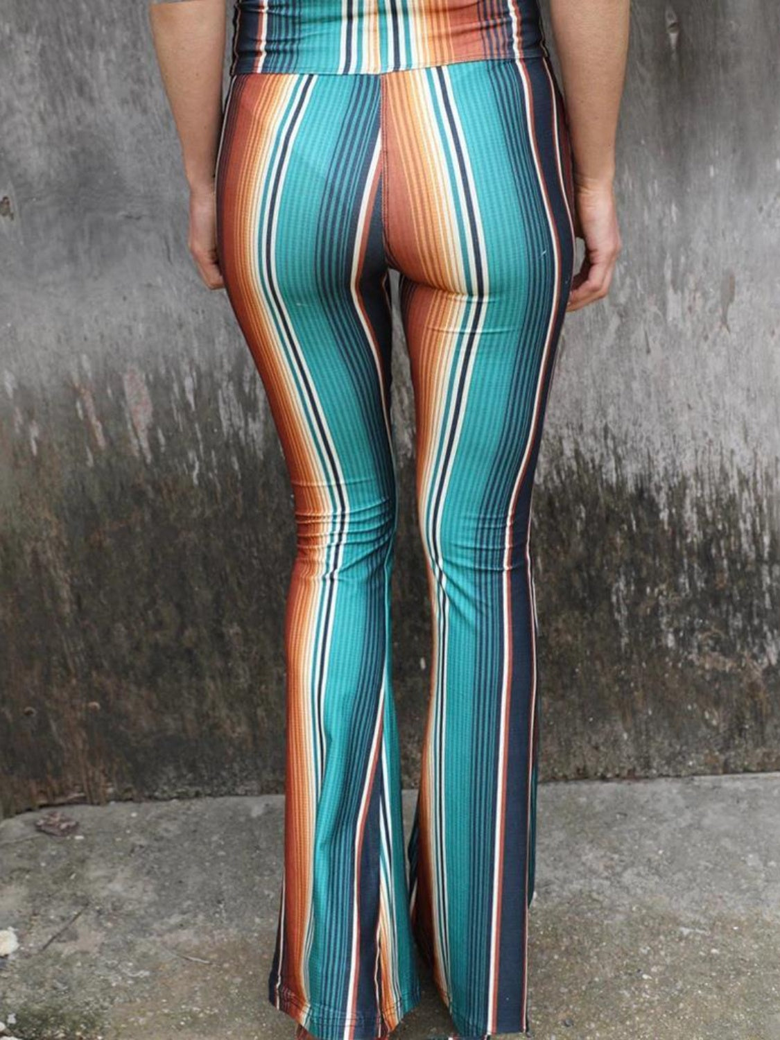 High Waist Striped Bootcut Pants-Jewearrings