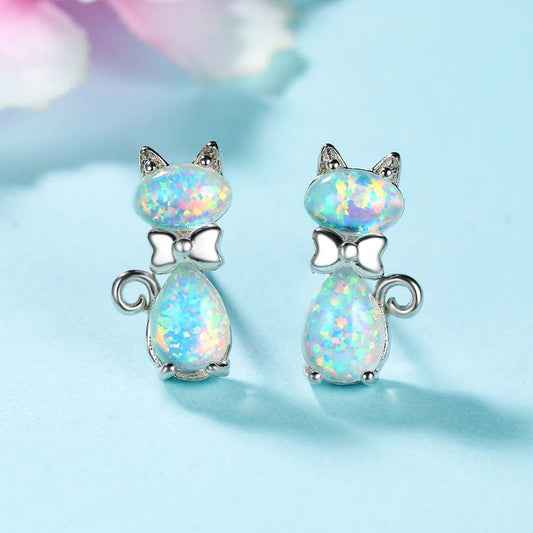 Sweet and lovely bow platinum cat earrings-Jewearrings