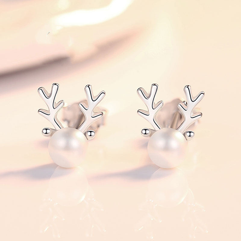 S925 Sterling Silver Deer Pearl Earrings Women-Jewearrings