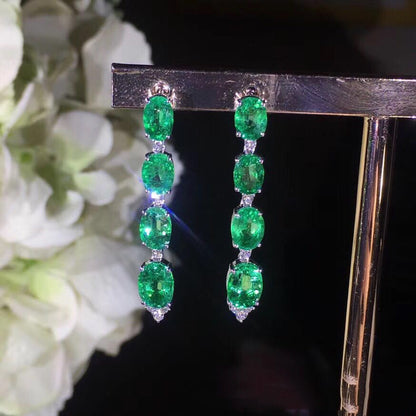 Natural Emerald Stud Earrings S925 Silver Fashion-Jewearrings