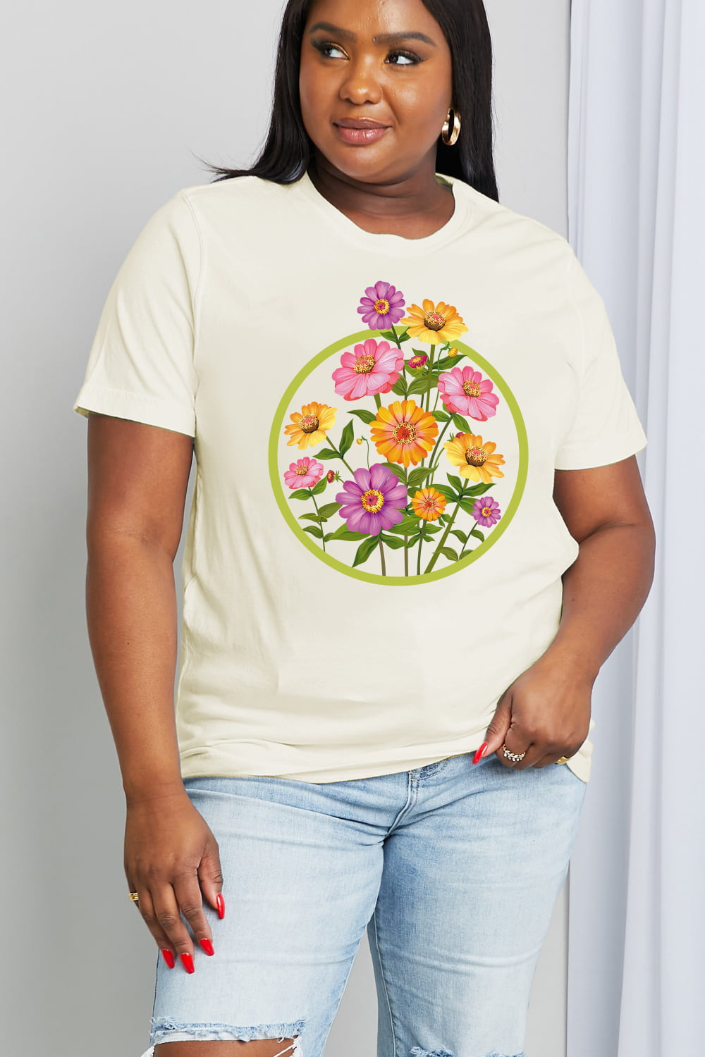 Simply Love Full Size Flower Graphic Cotton Tee-Jewearrings