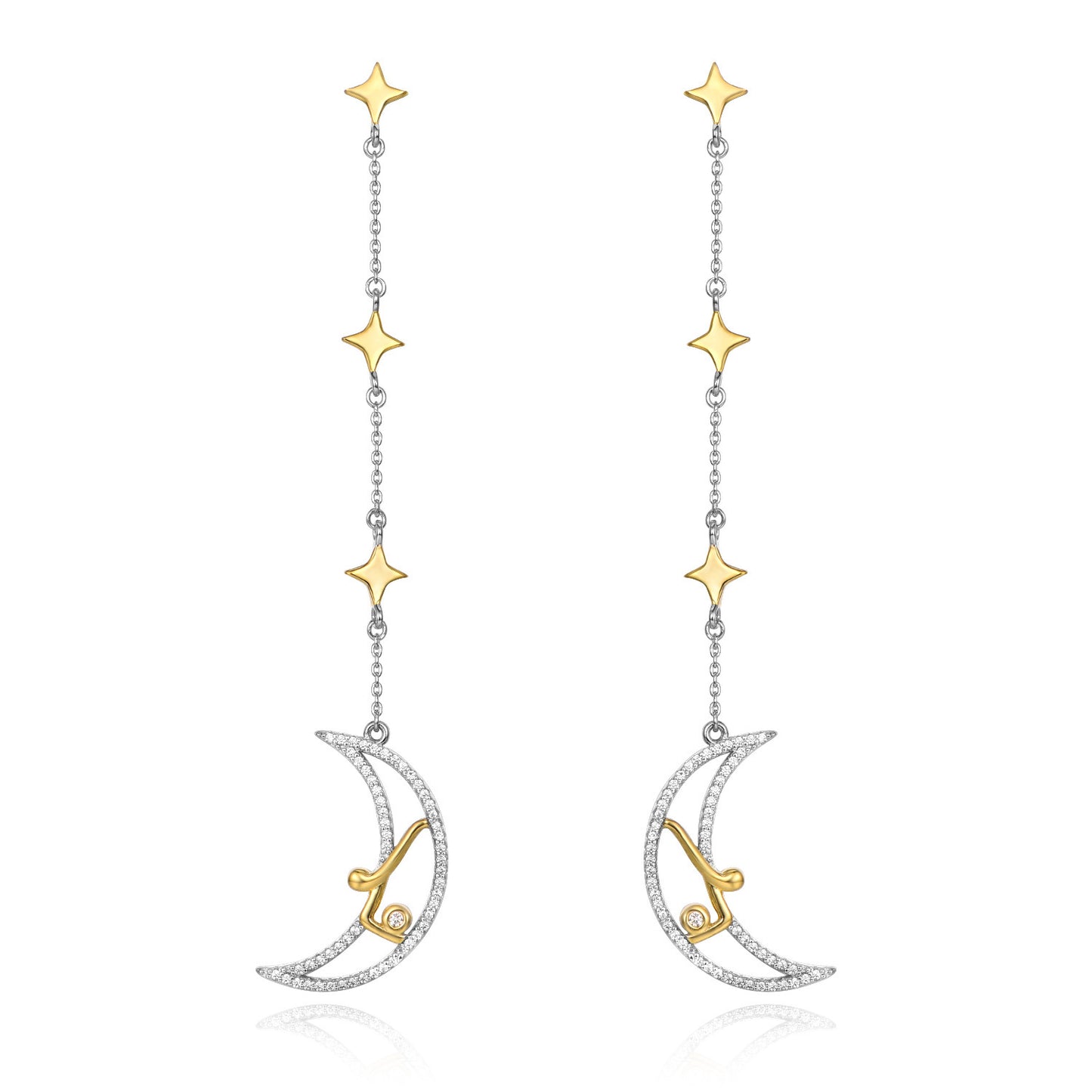 Sterling silver star and moon earrings-Jewearrings