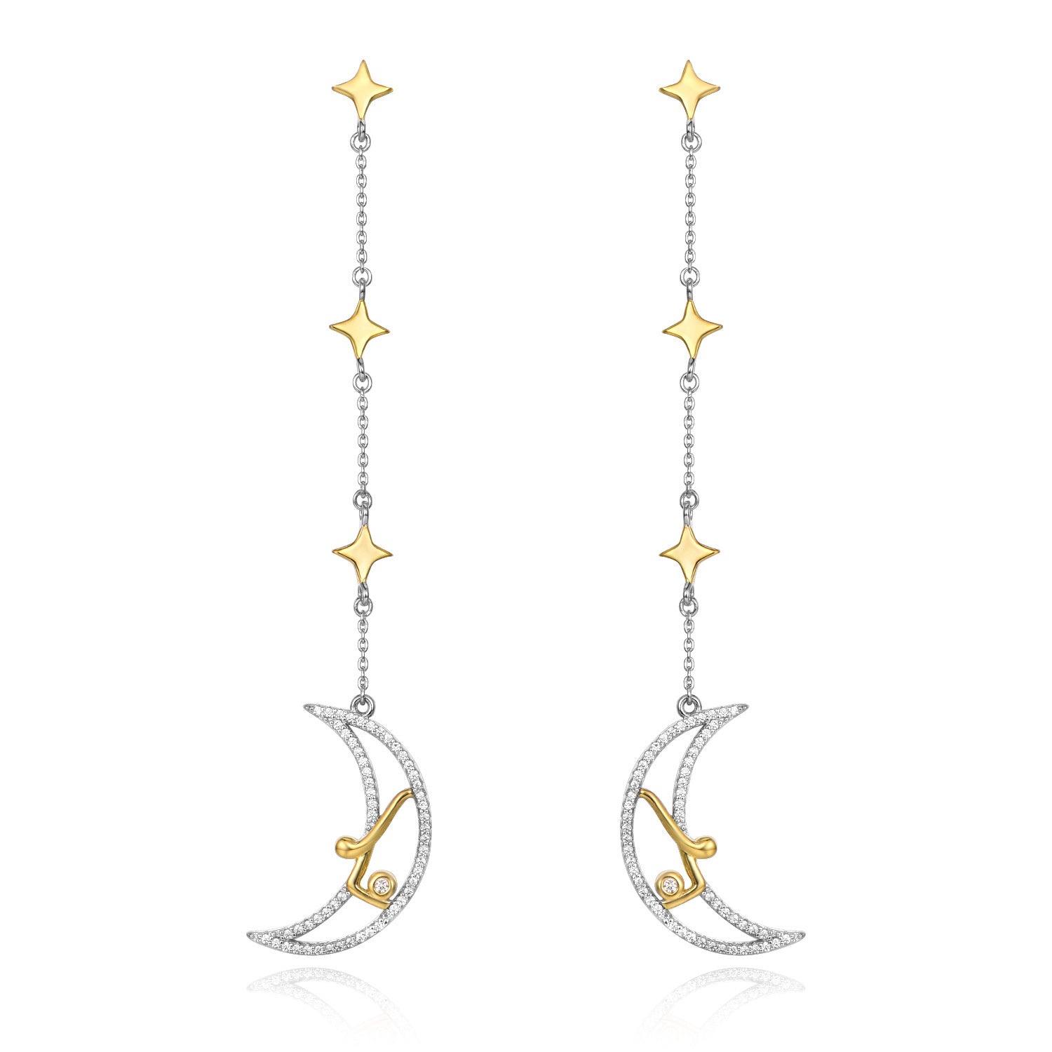 Sterling silver star and moon earrings-Jewearrings