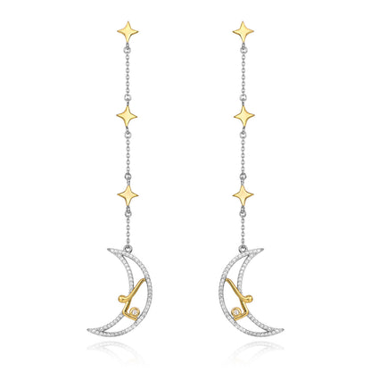 Sterling silver star and moon earrings-Jewearrings