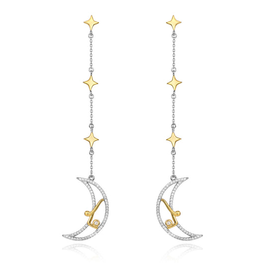 Sterling silver star and moon earrings-Jewearrings