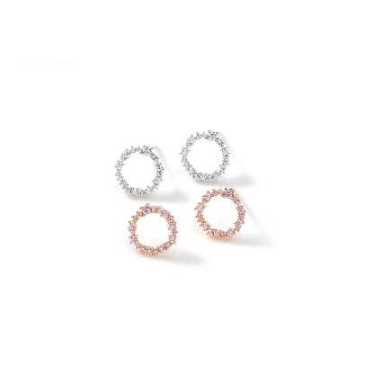 925 Silver Pin Round Zircon Stud Earrings-Jewearrings