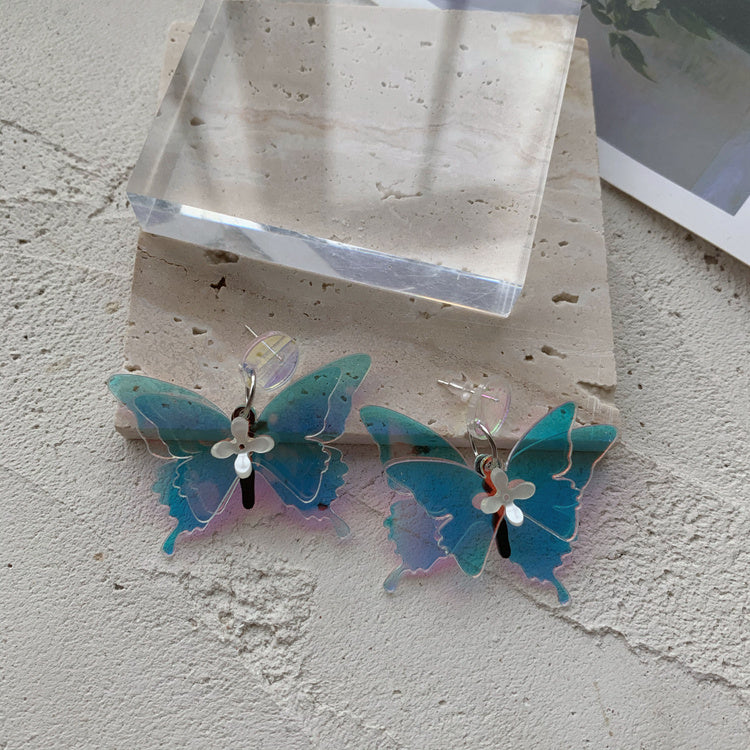 Silver Needle Original Gradient Phantom Dance Butterfly Earrings-Jewearrings