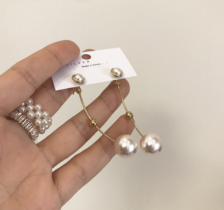 Pearl earrings geometric long bright pearl-Jewearrings