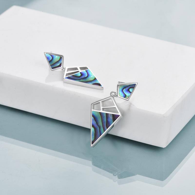 925 Sterling Silver Geometric With Opal Dangle Drop Stud Earrings-Jewearrings