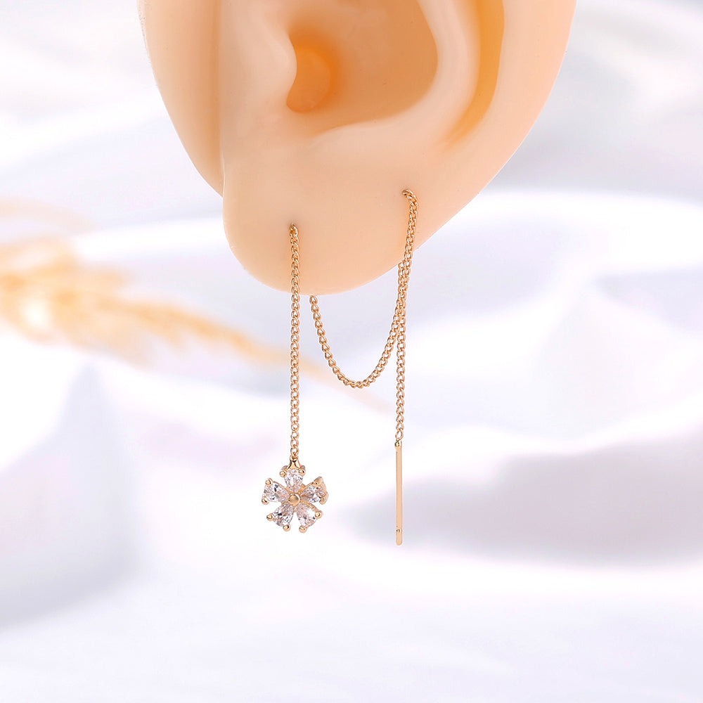 Gold Crown Waterdrop Zircon Tassel Earrings-Jewearrings