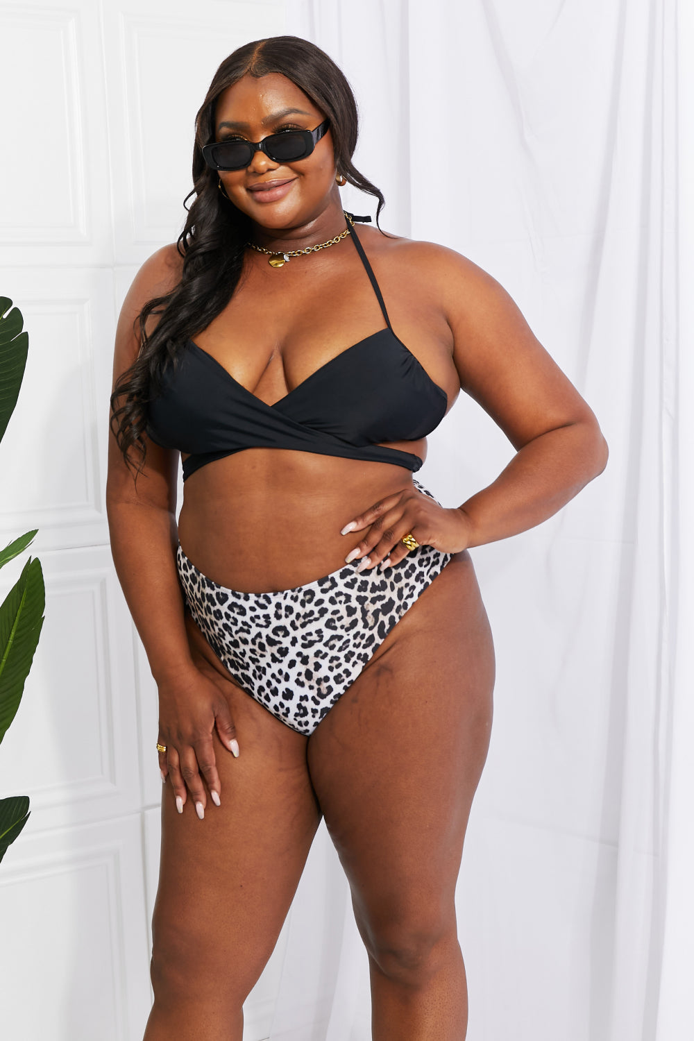 Marina West Swim Summer Splash Halter Bikini Set in Black-Jewearrings