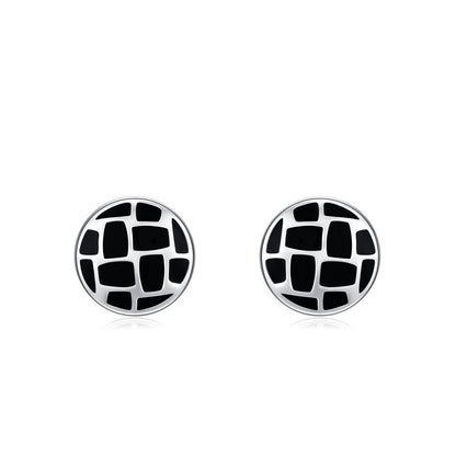 S925 Sterling Silver Round Black Dripping Stud Earrings Women's European And American Style-Jewearrings