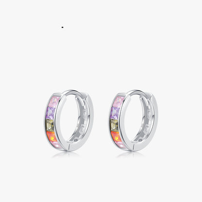 Sterling Silver Retro Affordable Luxury Rainbow Color Matching Earrings Female Temperament Elegant Ear Clip Earrings-Jewearrings