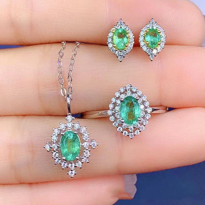 Natural Emerald S925 Silver Female Earrings-Jewearrings