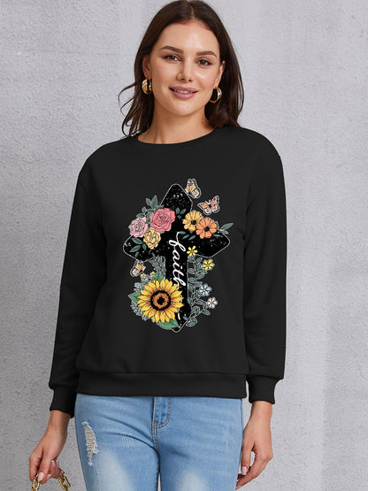 Graphic Round Neck Dropped Shoulder Sweatshirt-Jewearrings