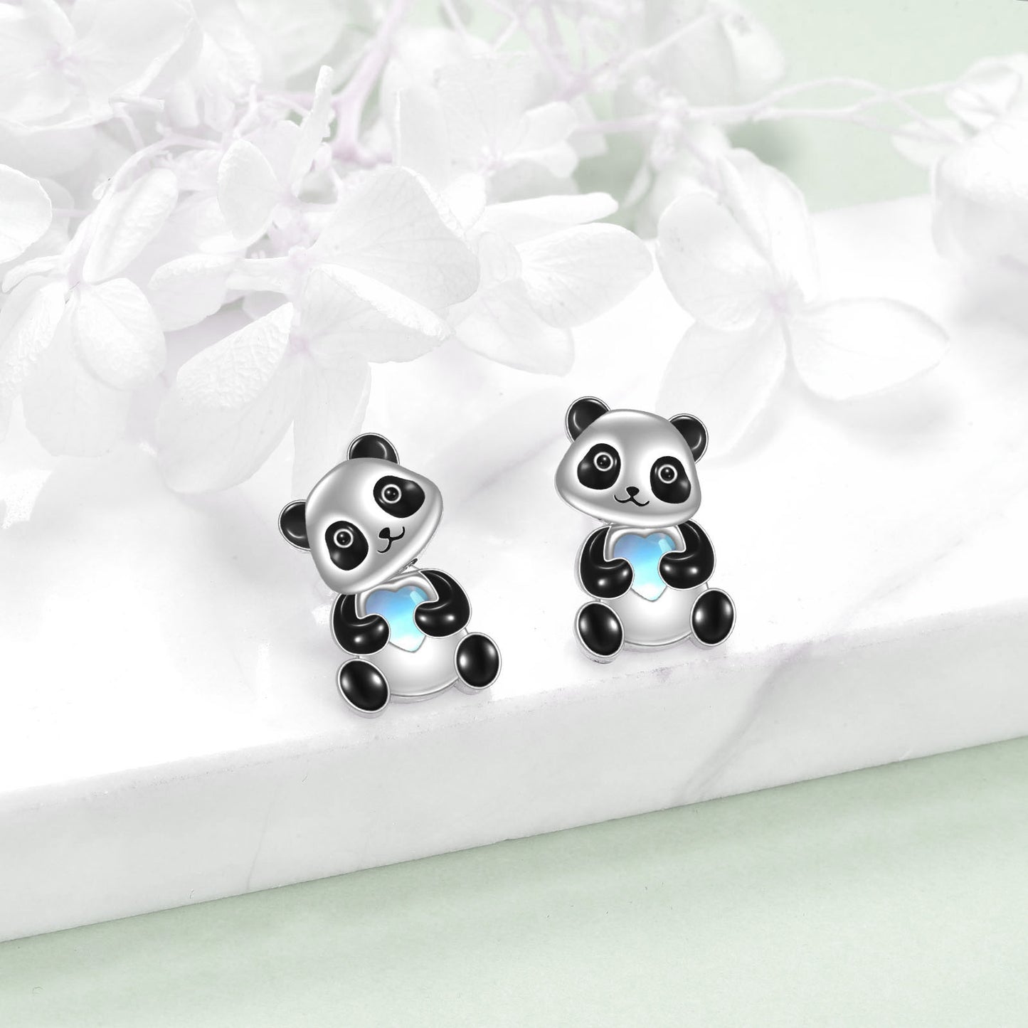 Sterling Silver Panda Stud Earrings Ear Jacket Front Back Earrings-Jewearrings