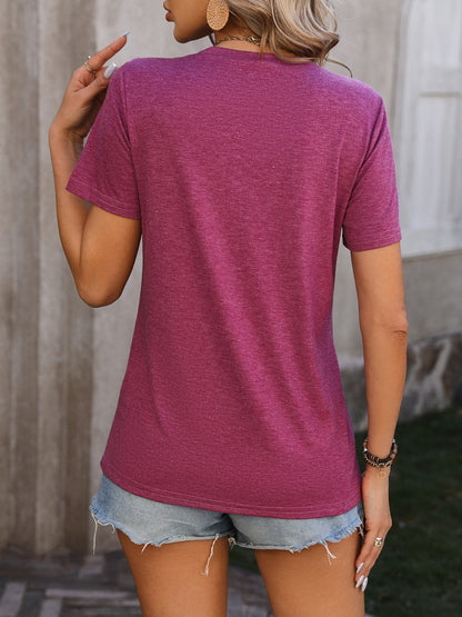 Heathered Round Neck Short Sleeve T-Shirt-Jewearrings