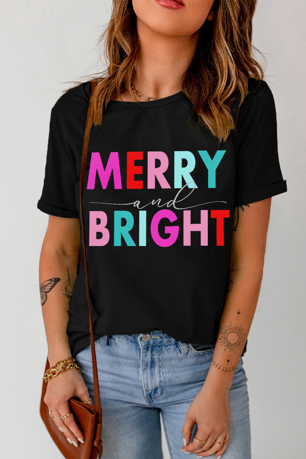 MERRY AND BRIGHT Graphic Short Sleeve T-Shirt-Jewearrings