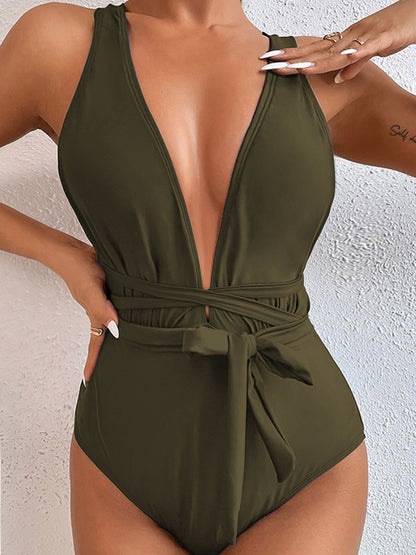 Tied Crisscross Wide Strap One-Piece Swimwear-Jewearrings