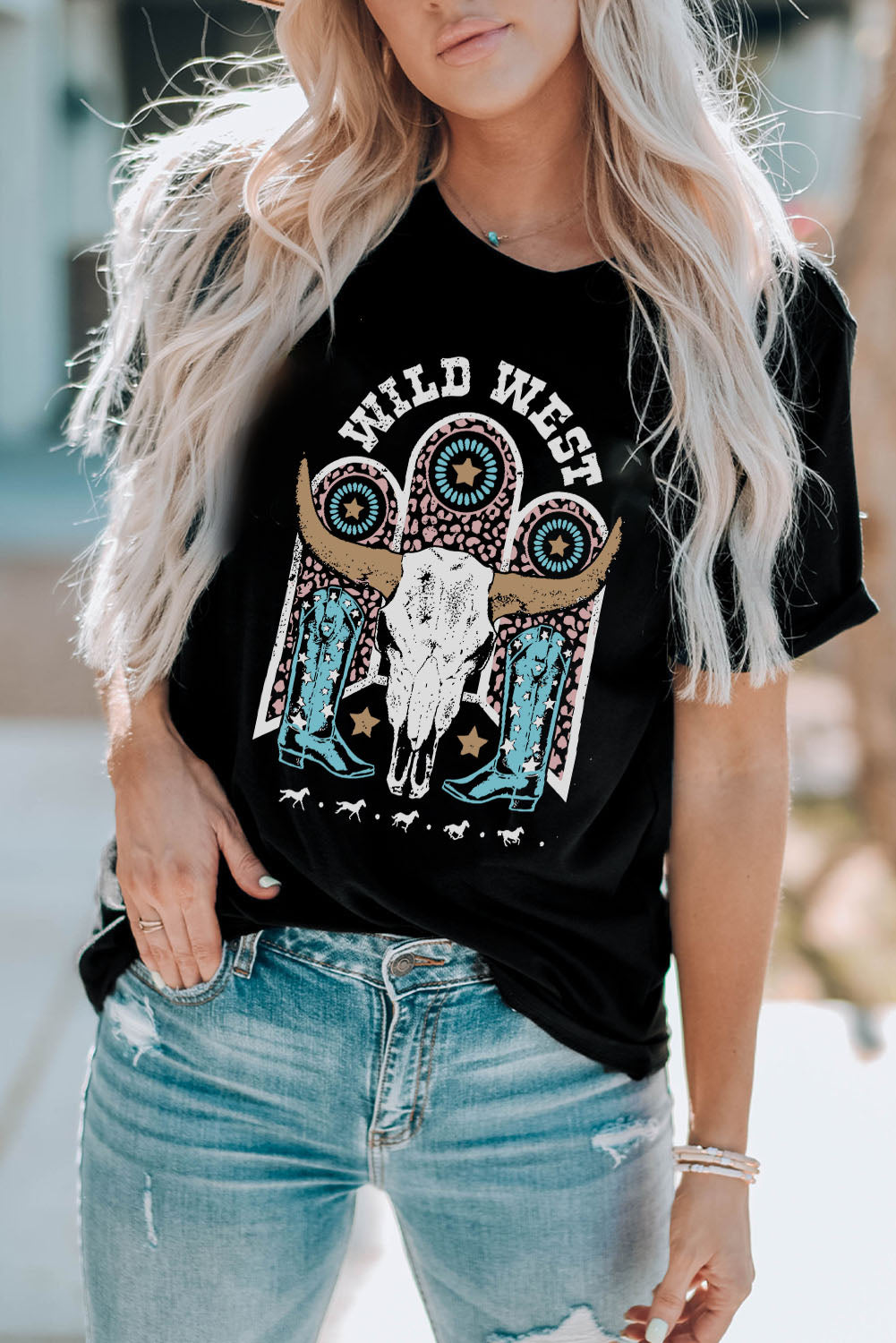 WILD WEST Graphic Short Sleeve Tee Shirt-Jewearrings