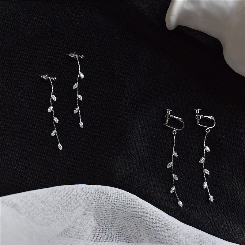 S925 Silver Needle Leaf Zircon Earrings Temperament All-match-Jewearrings