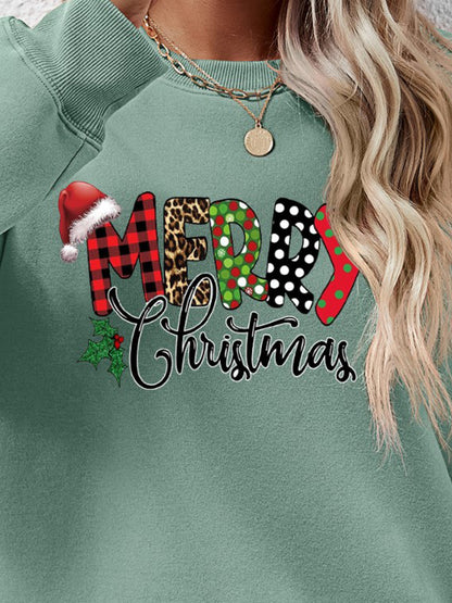 MERRY CHRISTMAS Round Neck Dropped Shoulder Sweatshirt-Jewearrings