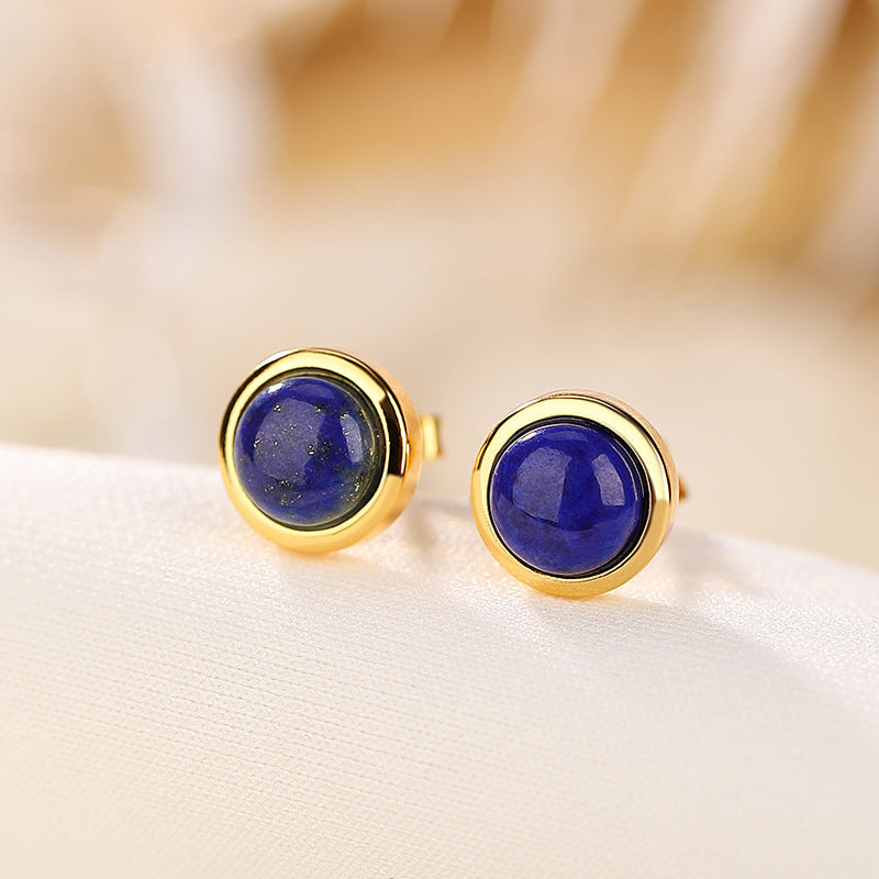 S925 Sterling Silver Gold-plated Lapis Ball Stud Earrings-Jewearrings