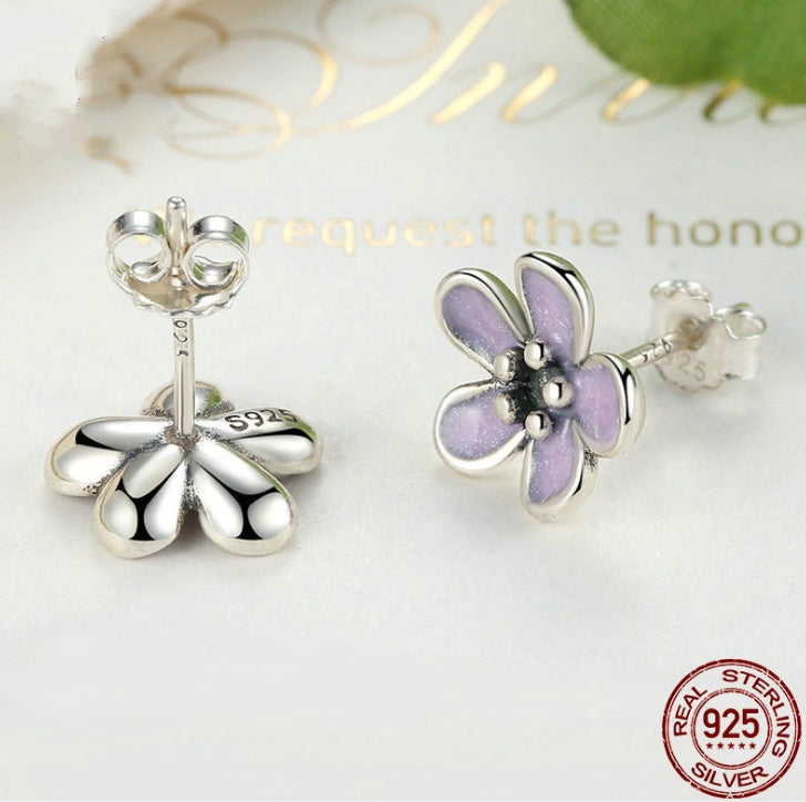 Sterling Silver Cherry Blossom Stud Earrings-Jewearrings