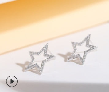 S925 sterling silver Japanese and Korean jewelry creative explosion models micro inlaid five-pointed star stud earrings earrings silver jewelry-Jewearrings