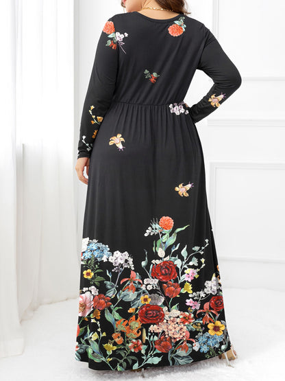 Plus Size Round Neck Maxi Dress with Pockets-Jewearrings