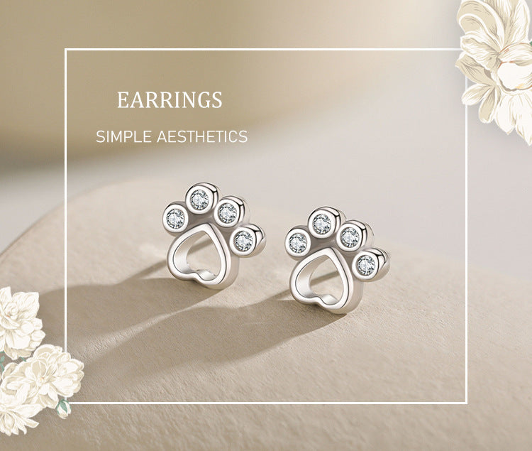 S925 Sterling Silver Care Bear Footprint Stud Earrings-Jewearrings